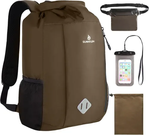 Vista 9 de Bolsa seca de 20L, mochila impermeable con bolsa para la cintura y funda para teléfono, bolsa seca con tapa enrollable para kayak, bolsa seca marina