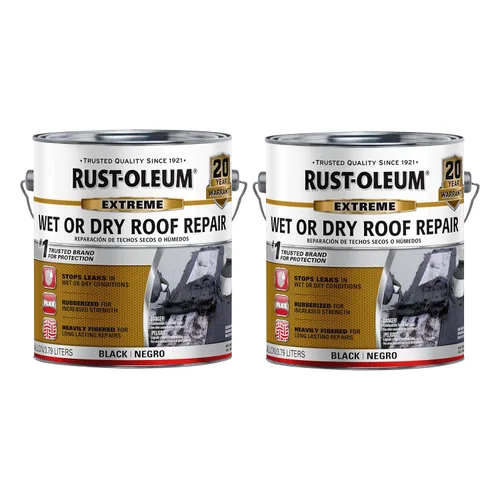 Vista 5 de Rust-Oleum Cemento reparador de techos a base de asfalto húmedo o seco, galón, negro, paquete de 2
