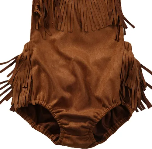 Vista 2 de Styles I Love Bebé Niña Verano Halter Fringe Ante Marrón Sunsuit Mameluco