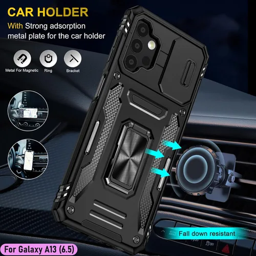 Vista 8 de Funda resistente para Samsung Galaxy A13 (5G), protector de parachoques de goma de doble capa de grado militar con protector de cámara deslizante