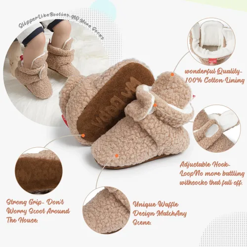 Vista 10 de Botines de forro polar para bebés, niños y niñas, pantuflas antideslizantes con agarre suave, zapatos de calcetín para recién nacidos, cuna