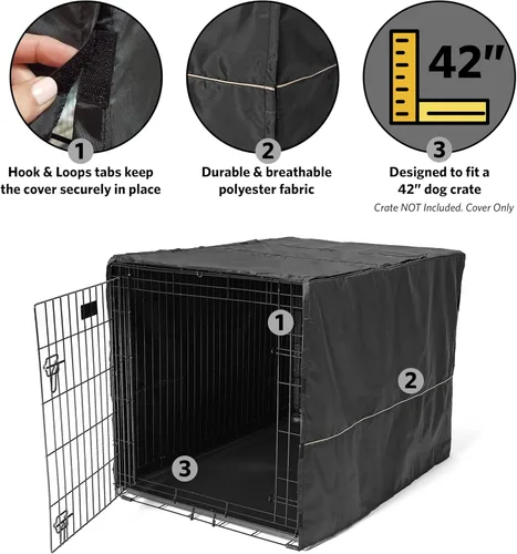 Vista 4 de MidWest Homes for Pets Funda Grande para Jaula de Perro, Funda de Privacidad para Perrera de Poliéster Negro que se Adapta a la Mayoría de Jaulas