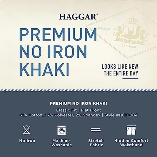 Vista 5 de HAGGAR - Pantalón caqui para hombre, tallas grandes y altas, de calidad prémium, sin necesidad de planchar, corte clásico, cintura expandible, sin