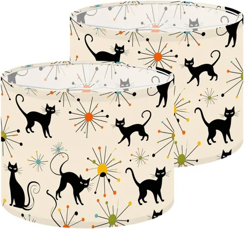 Vista 16 de Drum Lampshade Mid Century Black Cat Starry Lights Retro Style Medium Lamp Shade Replacement Linen Fabric Lampshades for Bedside Table Lamp Floor