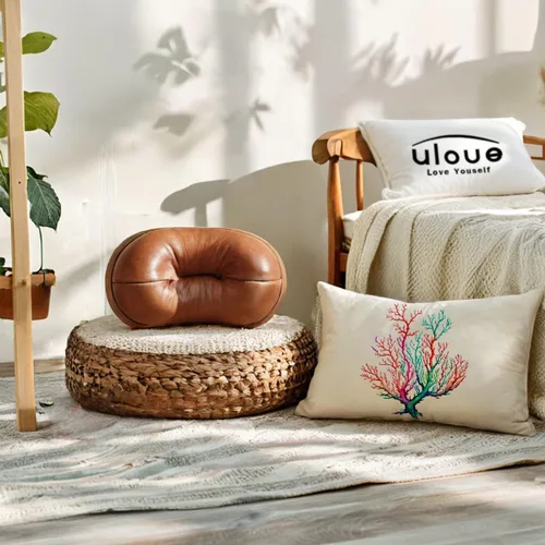 Vista 3 de ULOVE LOVE YOURSELF Funda de almohada de acuarela coral con diseño de planta de follaje de árbol de mar, océano náutico, playa, casa, fundas