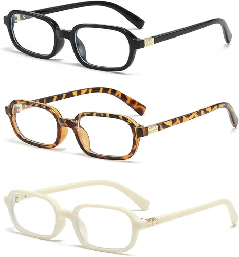 Vista 6 de LJCZKA Lentes rectangulares con bloqueo de luz azul para mujeres y hombres, lentes retro con marco cuadrado pequeño antifatiga ocular