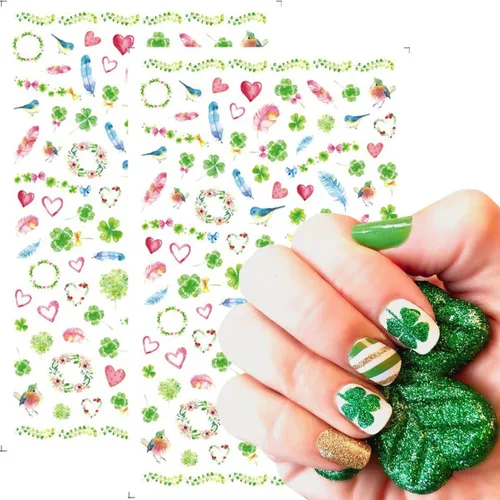 Vista 5 de 8 calcomanías de arte de uñas del día de San Patricio, trébol verde 3D, calcomanías autoadhesivas para uñas del día de San Patricio, suministros