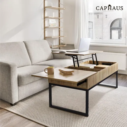 Vista 8 de CAPHAUS Mesa de centro elevable con compartimento oculto y cajón deslizante, mesa elevadora para almacenamiento de sala de estar, 41 pulgadas