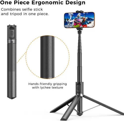 Vista 8 de Trípode automático para teléfono de 65 pulgadas, trípode para selfie con control remoto, soporte extensible para teléfono celular para iPhone
