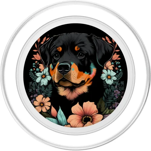 Vista 2 de Rottweiler - Lindo arte floral para cachorros, diseño floral, color negro, PopSockets MagSafe PopGrip para iPhone
