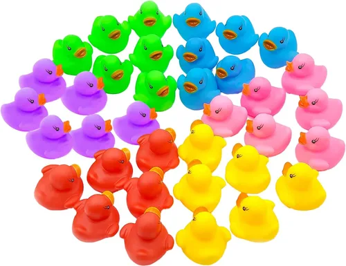 Vista 6 de Paquete de 12 patos clásicos de goma para niños, seis colores sólidos, regalos de cumpleaños de baño, baby showers, aula, verano, playa y actividad