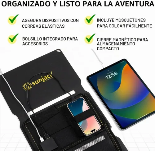 Vista 7 de Cargador solar SunJack con carga rápida Qualcomm 3.0 + cargador portable USB-C - Panel solar portable con USB para teléfonos celulares