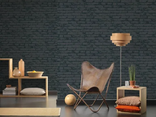 Vista 4 de CONCORD WALLCOVERINGS 907882 - Papel tapiz texturizado de ladrillo sintético, negro, 21 pulgadas x 33 pies (56 pies cuadrados), color negro