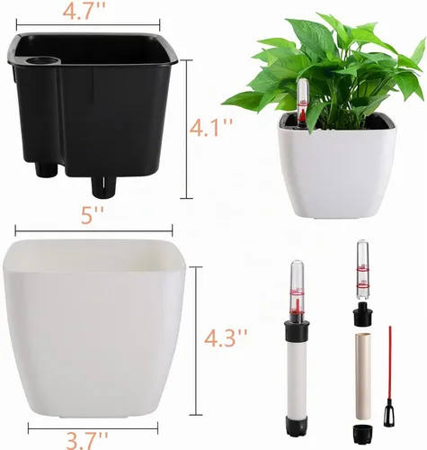 Vista 2 de yarlung Paquete de 6 macetas de riego automático con indicador de nivel de agua, macetas de plástico de 5 pulgadas para plantas