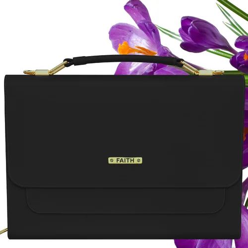 Vista 7 de DEHITE Funda para la Biblia para mujer, bolsa de transporte para la Biblia, ranuras para bolígrafos, bolsillo con cremallera, correa para el hombro