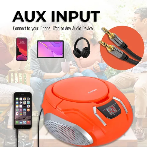Vista 5 de Reproductor de CD portátil Boombox con radio AM/FM + altavoces incorporados + entrada auxiliar para teléfono/auriculares/cualquier audio