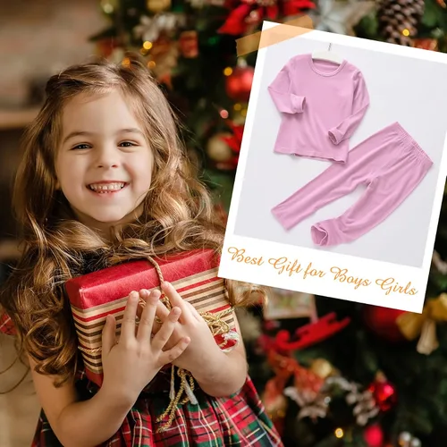 Vista 5 de Zando Conjunto de ropa interior térmica para niñas, capa base para niños pequeños, pantalones largos de invierno suaves para niños pequeños