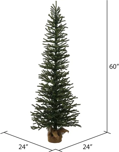Vista 2 de Vickerman Mini árbol de Navidad artificial de pino de 5 pies, sin luz, decoración de temporada para interiores con base de arpillera decorativa