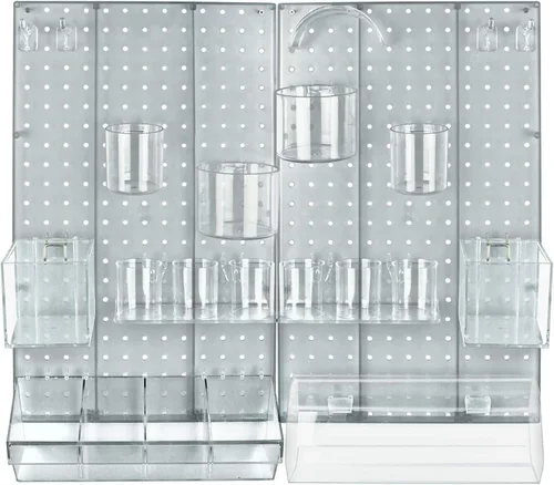 Vista 5 de Azar Displays 900944-BLK El kit organizador de pared multiusos de 24 piezas con dos paneles y surtido de accesorios: ganchos, compartimento divisor