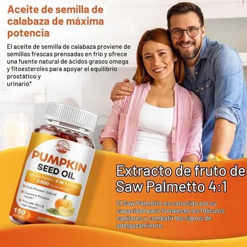Vista 5 de Pumpkin Seed Oil with Saw Palmetto, 3500mg Max Strength per Serving