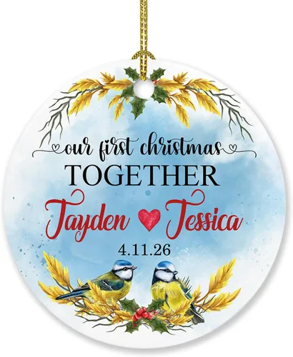 Vista 14 de Adorno de decoración de pareja juntos Navidad 2025, Adorno personalizado de nuestra primera Navidad juntos, regalo para citas, aniversario, pareja