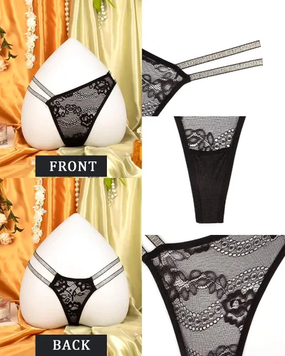 Vista 5 de Banamic Ropa Interior de Mujer con Purpurina y Encaje, Ropa Interior Sexy y Transpirable