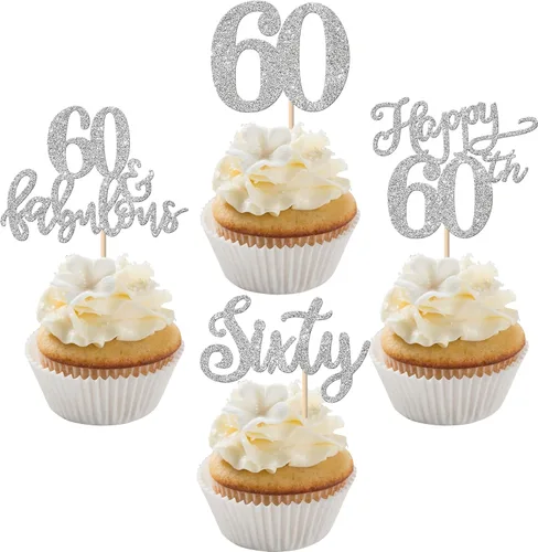 Vista 8 de Rsstarxi Paquete de 24 adornos con purpurina para cupcakes de 30 cumpleaños, treinta y 30 fabulosas selecciones de cupcakes, decoraciones para feliz