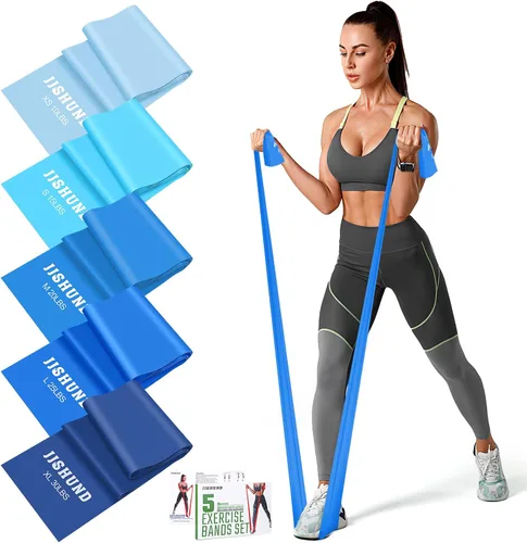 Vista 10 de 5 bandas de resistencia, bandas elásticas profesionales de ejercicio para fitness, yoga, pilates, estiramiento, entrenamiento de fuerza, bandas