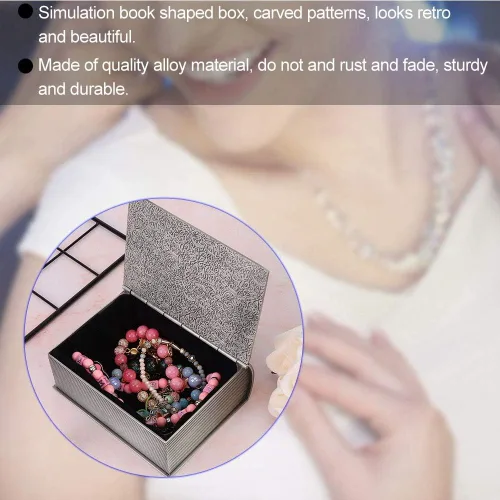 Vista 8 de Metal Retro False Book Jewelry Storage Box Necklace Organizer Home Decoration Tin Alloy 12.5x10x5cm