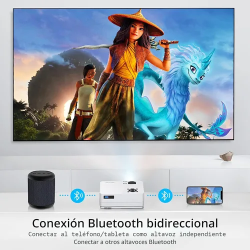Vista 6 de Proyector Native 1080P con WiFi 6 y Bluetooth bidireccional, proyector de video Full HD para películas al aire libre, proyector de pantalla de 300