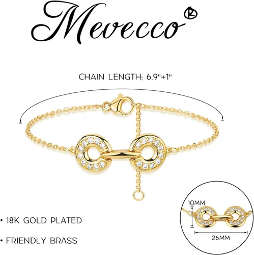Vista 6 de MEVECCO Pulsera de cadena de oro para mujer, chapada en oro de 18 quilates, pulsera ajustable en capas, delicada pulsera minimalista hecha a mano