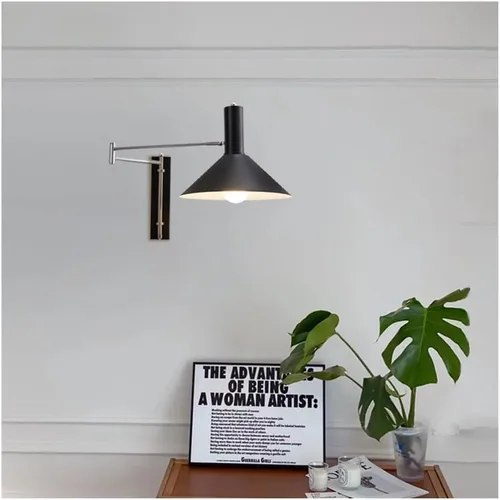 Vista 6 de Aplique de pared Bauhaus con brazo articulado, Aplique industrial cromado, luz de lectura ajustable para mesilla de noche, lámpara de metal moderno
