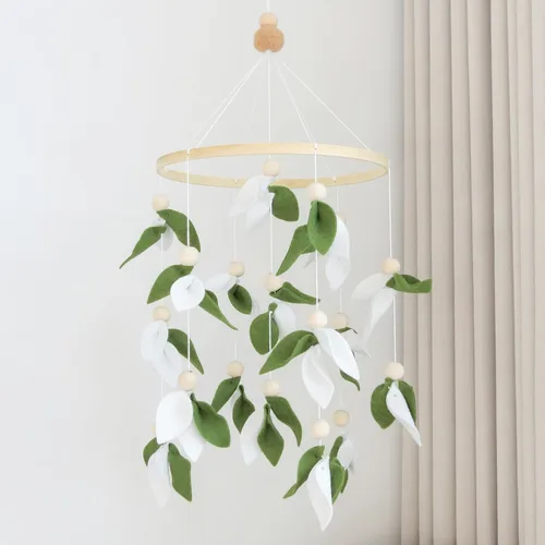 Vista 8 de Green Leaf - Móvil para cuna de bosque para niños y niñas, móvil de bebé de bosque para cuna, móvil de bosque para cuna Verde