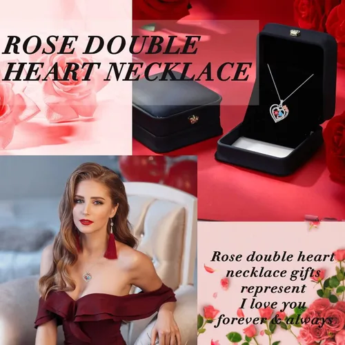 Vista 7 de Iefil Regalos para el día de San Valentín Collar de plata de ley con piedra natal de corazón rosa, regalo de aniversario de cumpleaños