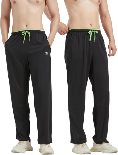 Vista 2 de Pantalones deportivos para hombre con bolsillos con cremallera, parte inferior abierta, pantalones deportivos ligeros, para entrenamiento, correr