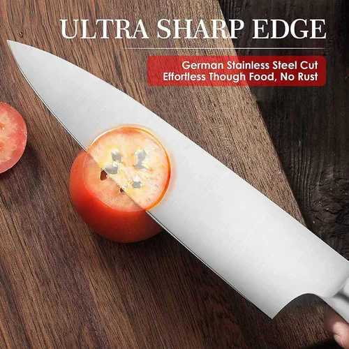 Vista 4 de Pro Kitchen - Cuchillo de chef de acero inoxidable alemán de alto carbono, mango ergonómico, ultra afilado para cocina y restaurante
