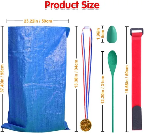 Vista 5 de Abnaok 20 bolsas de carreras de sacos de patatas para juegos al aire libre, bandas de carreras de 3 patas, con huevos y cucharas, juegos de césped