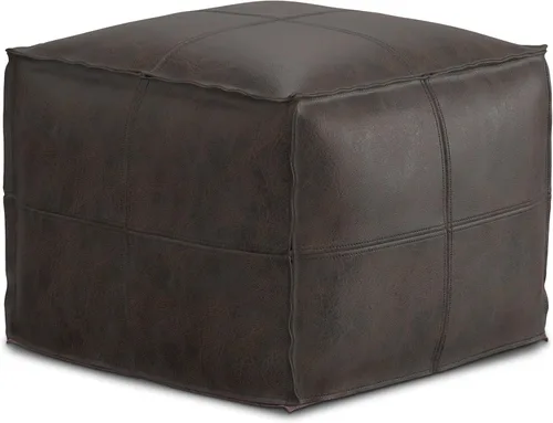 Vista 13 de SIMPLIHOME Fredrik - Puf cuadrado – Otomano de cuero genuino tejido de 18 pulgadas de ancho en negro, reposapiés estilo bohemio o asiento adicional