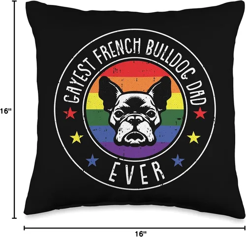 Vista 4 de Gay Cloths Gift Proud LGBT-Q Pride Ally Almohada de perro bulldog francés LGBT-Q Gay Pride Frenchie Dog Lover Ally, 16.0 x 16.0 in, multicolor