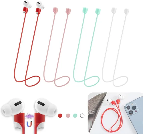 Vista 11 de Correas magnéticas antipérdida para AirPods, paquete de 4 unidades, cordón de cuello de silicona suave con diseño magnético ultra fuerte, compatible