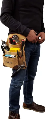 Vista 6 de LAUTUS Bolsa de cuero para herramientas Carpintero, construcción, enmarcadores, manitas 2 soportes para martillos, 10 bolsillos
