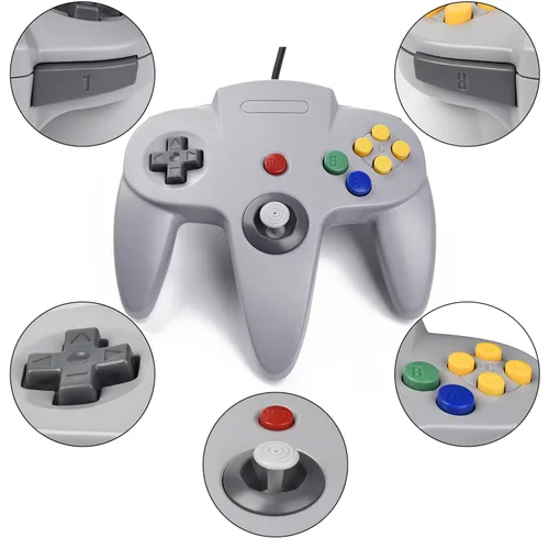 Vista 6 de 2xClassic N64 Controller,kiwitata Retro Wired N64 Gamepad Controller Joystick for N64 Video Console Games System Black+Gray