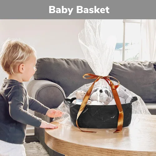 Vista 4 de CHICVITA Cesta de almacenamiento para regalos, bonitas cestas de cuerda de algodón para guardería, pequeña cesta de regalo con asas, cestas tejidas