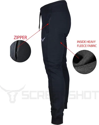 Vista 2 de SCREENSHOT Pantalones deportivos para hombre, de forro polar, con bolsillos con cremallera, pantalones deportivos para correr, fitness