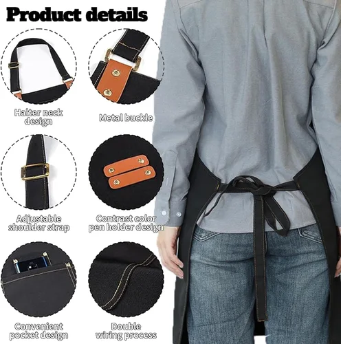 Vista 2 de BeautyWill Delantal personalizado personalizado para hombres y mujeres, delantales de cocina personalizados con bolsillos, nombre, texto, logotipo