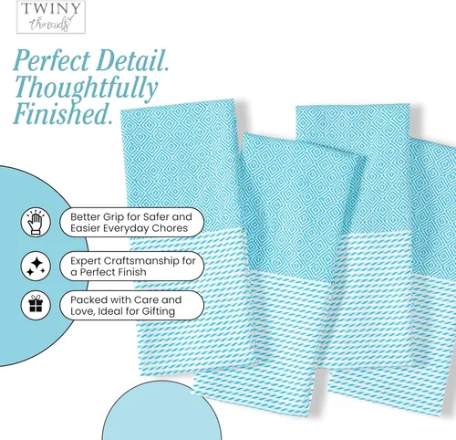Vista 7 de TWINY threads Juego de toallas de cocina con diseño de diamante, 100% algodón, trapos grandes y trapos de lavado, absorbentes de secado rápido