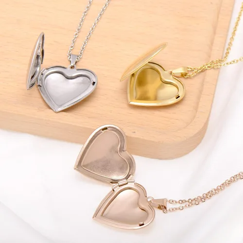 Vista 3 de Paialco Collar con colgante de medallón en forma de corazón de acero inoxidable para mujer