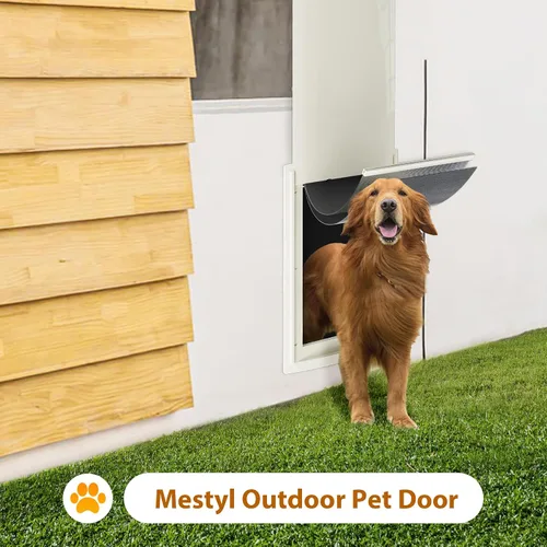 Vista 8 de mestyl Puerta para perro para pared, puerta de mascotas, puerta para perro con túnel ajustable, doble solapas magnéticas y paneles de bloqueo