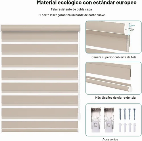 Vista 3 de Persianas de cebra personalizadas con cordón, persianas enrollables de cebra con bloqueo de luz (85%) con cordón, persianas enrollables de cebra