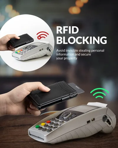 Vista 5 de VULKIT Billeteras delgadas para hombre, con bloqueo RFID, diseño minimalista con capacidad para hasta 11 tarjetas, Negro -, Minimalista